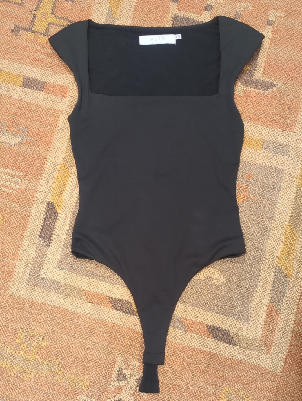 ASTR Square Neck Cap Sleeve Black Bodysuit